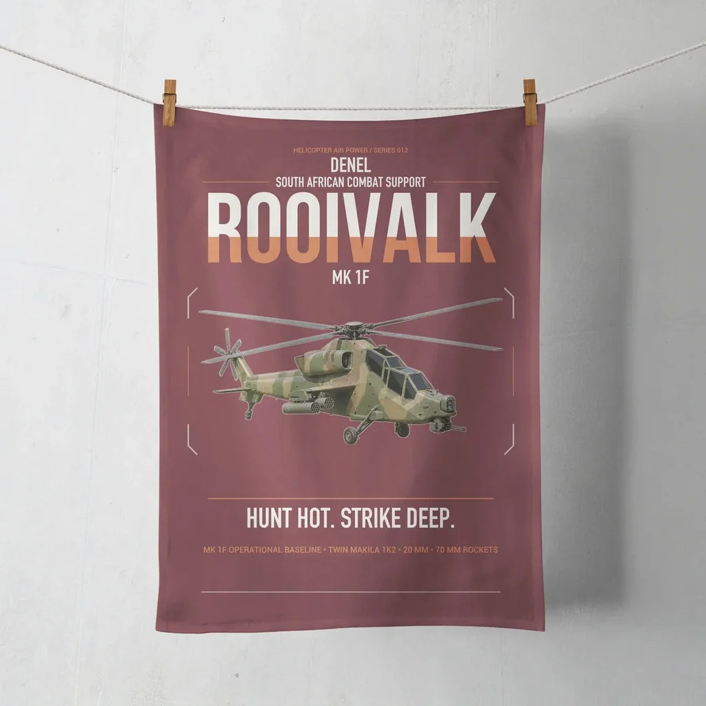 Denel Rooivalk Mk 1F design on dark red towel