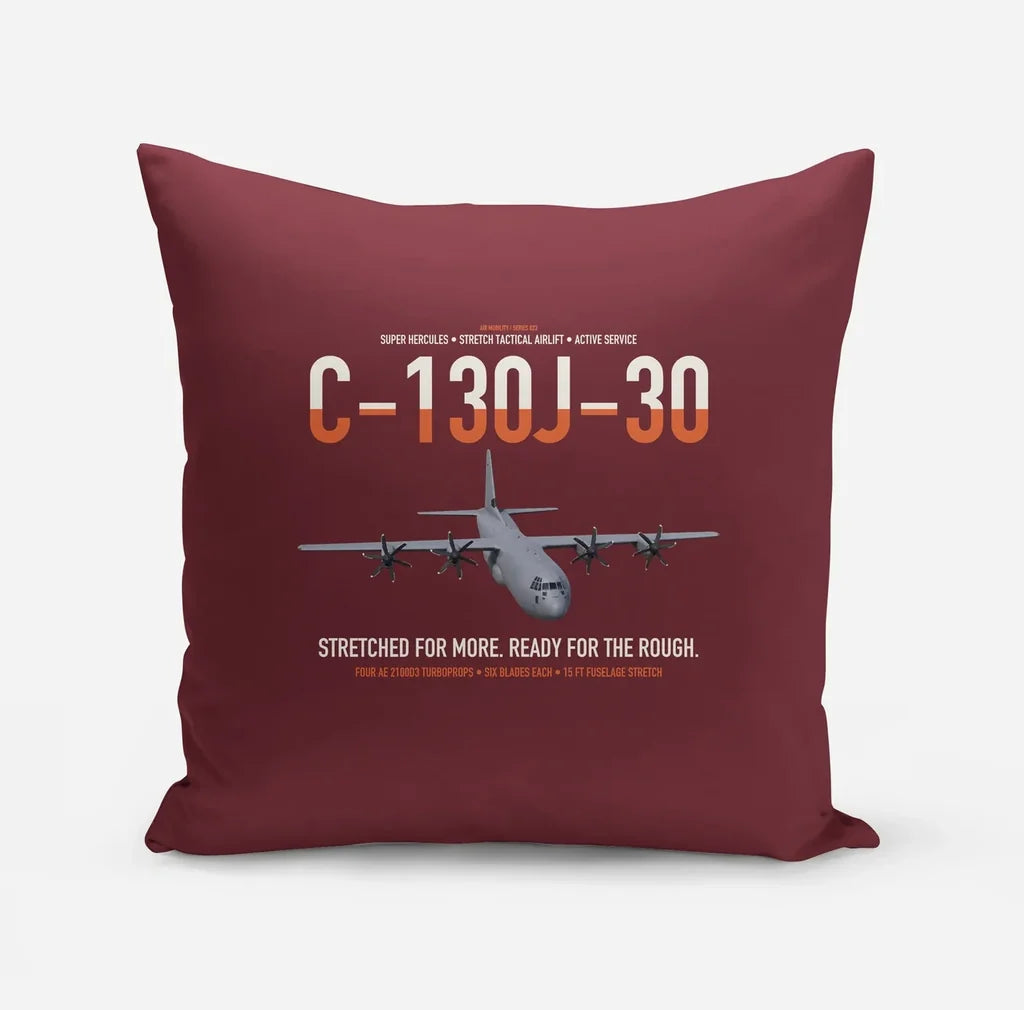 C-130J-30 Super Hercules design on dark red pillow