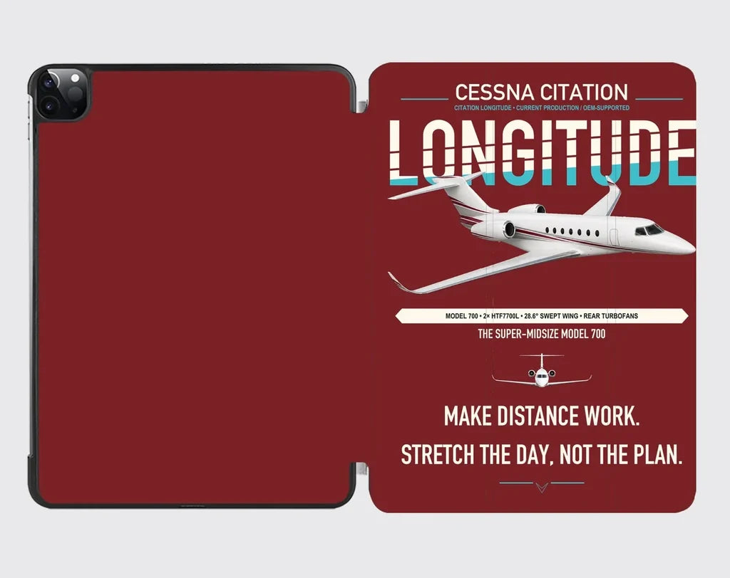 Cessna Citation Longitude design on dark red ipad tablet case