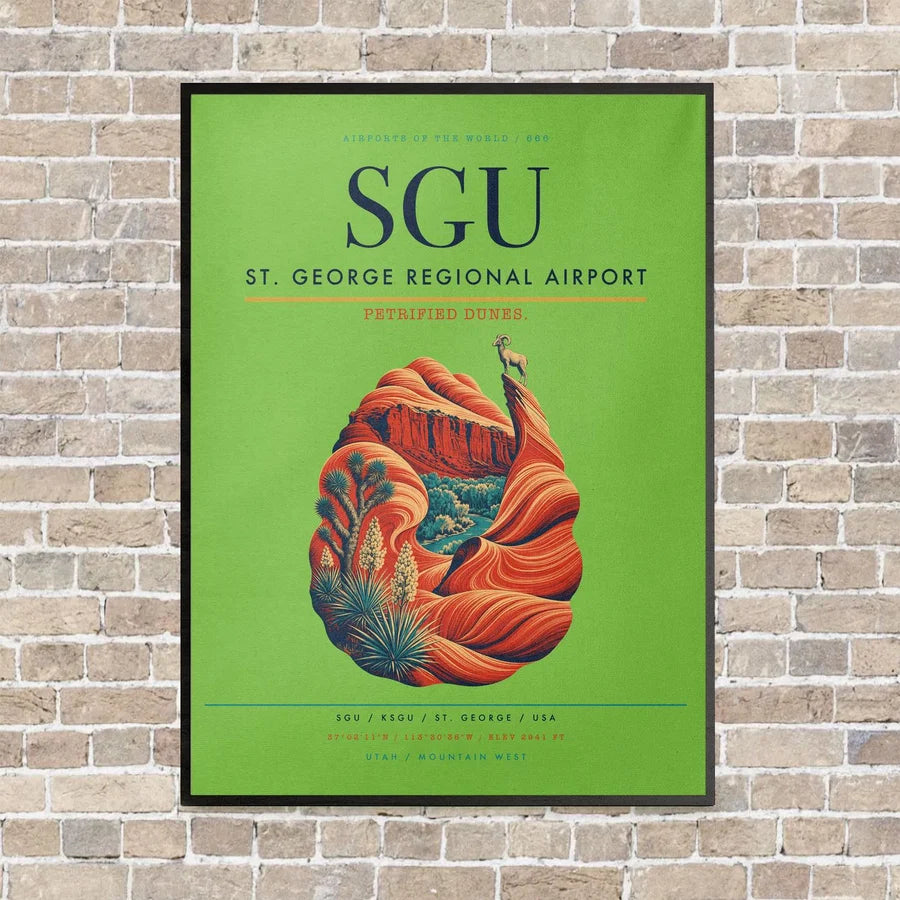 St. George Regional Airport SGU vertical canvas print - framed - light green background
