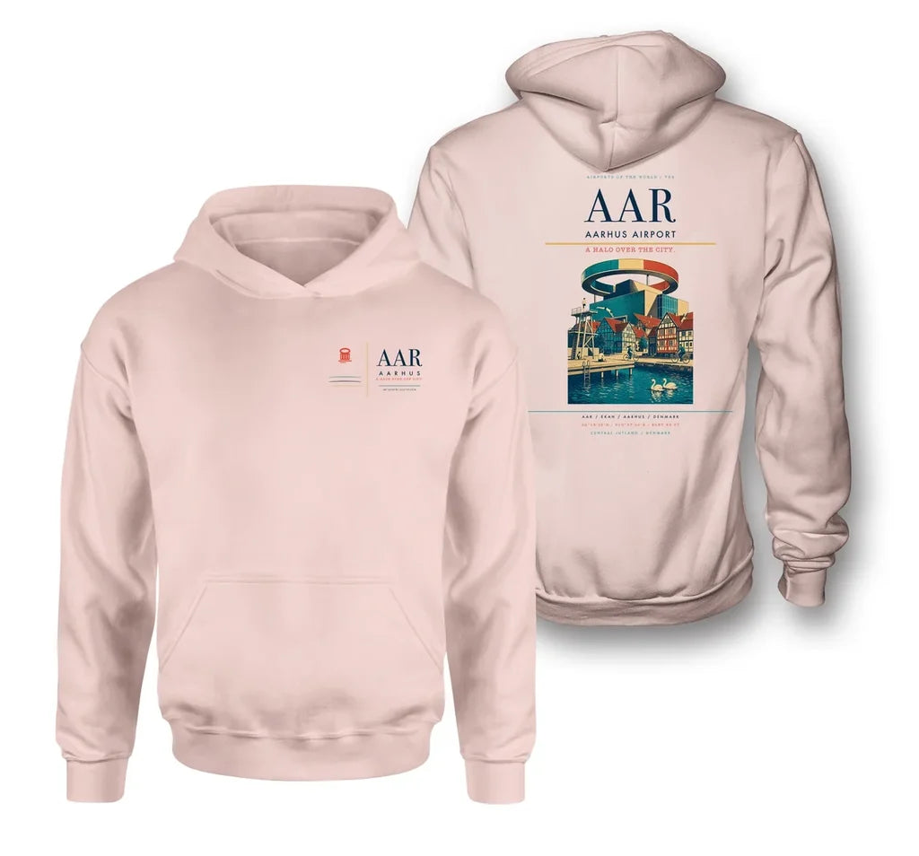 Aarhus Airport (AAR) design on pink double-side hoodie