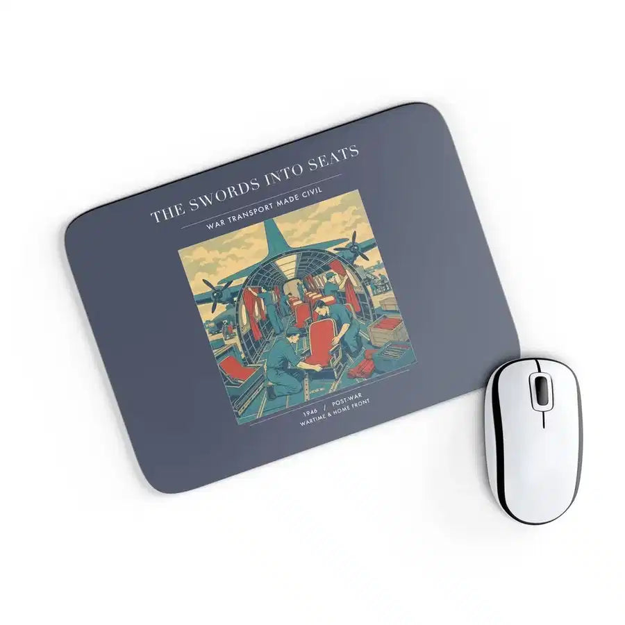 VINTAGE G4538 - The Swords Into Seats - Designed Mouse Pads design on navyblue rectangle