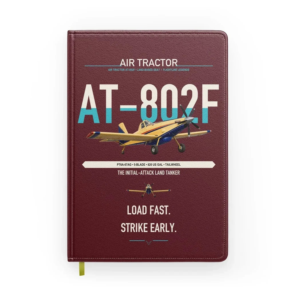 Air Tractor AT-802F design on dark red notebook