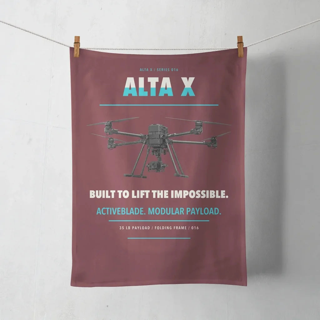 Freefly Alta X design on dark red towel