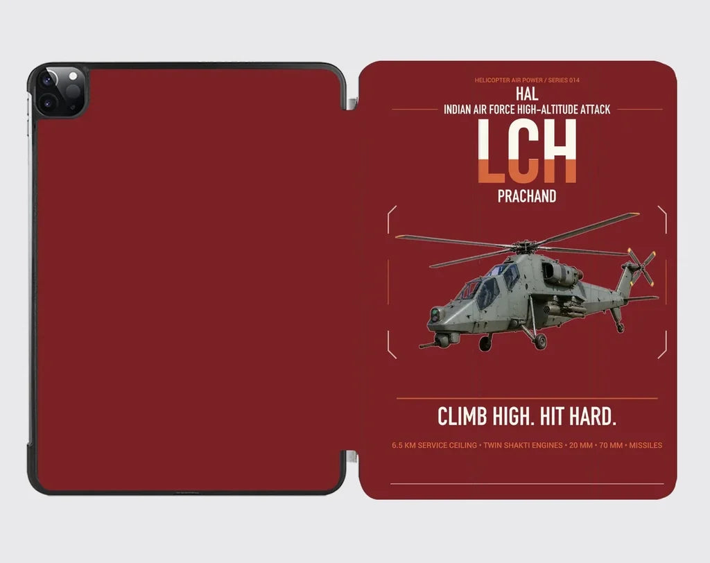 HAL LCH Prachand design on dark red ipad tablet case