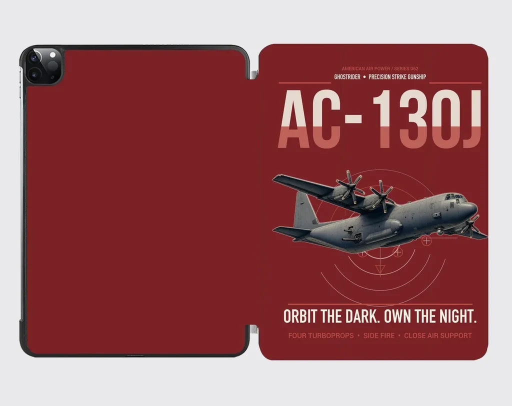 AC-130J Ghostrider design on dark red ipad tablet case