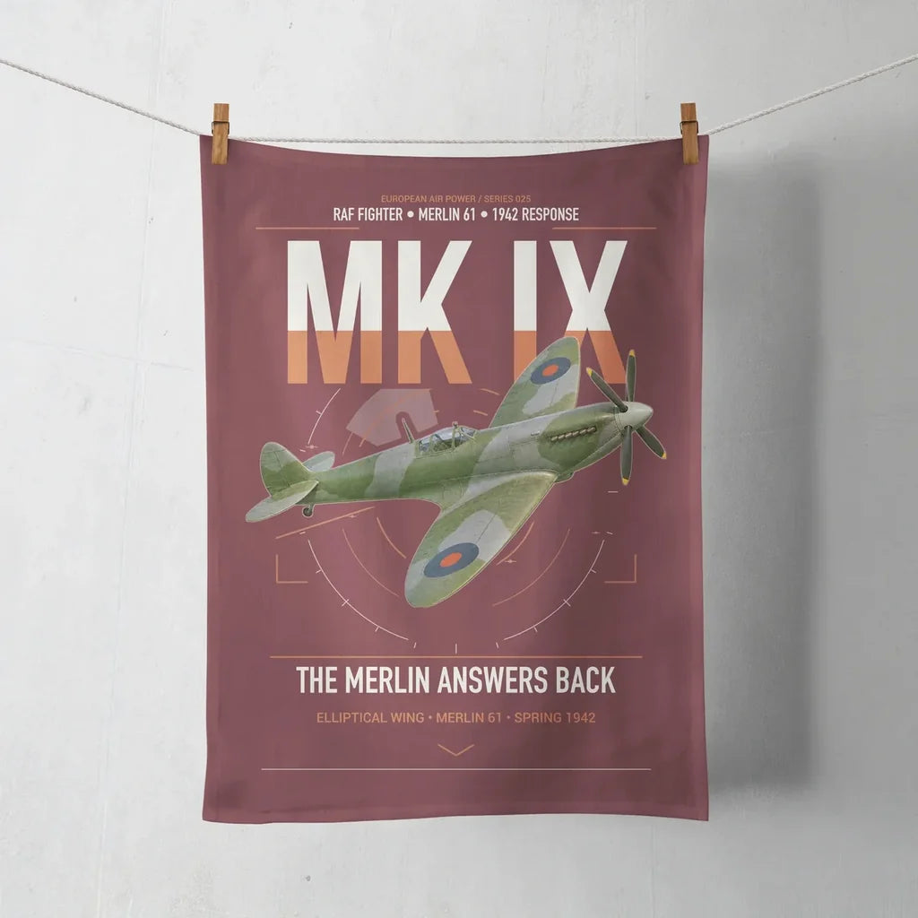 Supermarine Spitfire Mk IX design on dark red towel