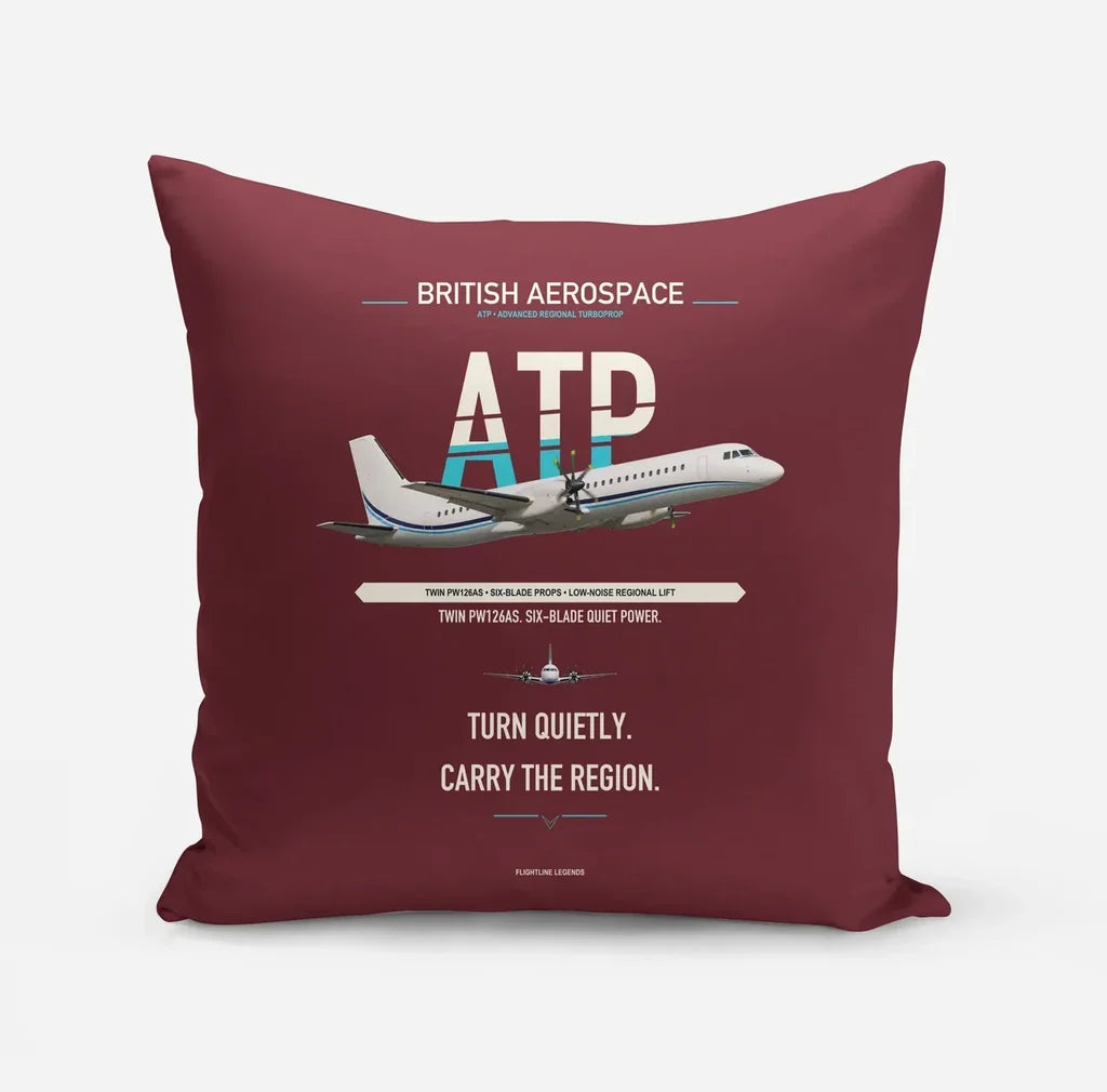 British Aerospace ATP design on dark red pillow