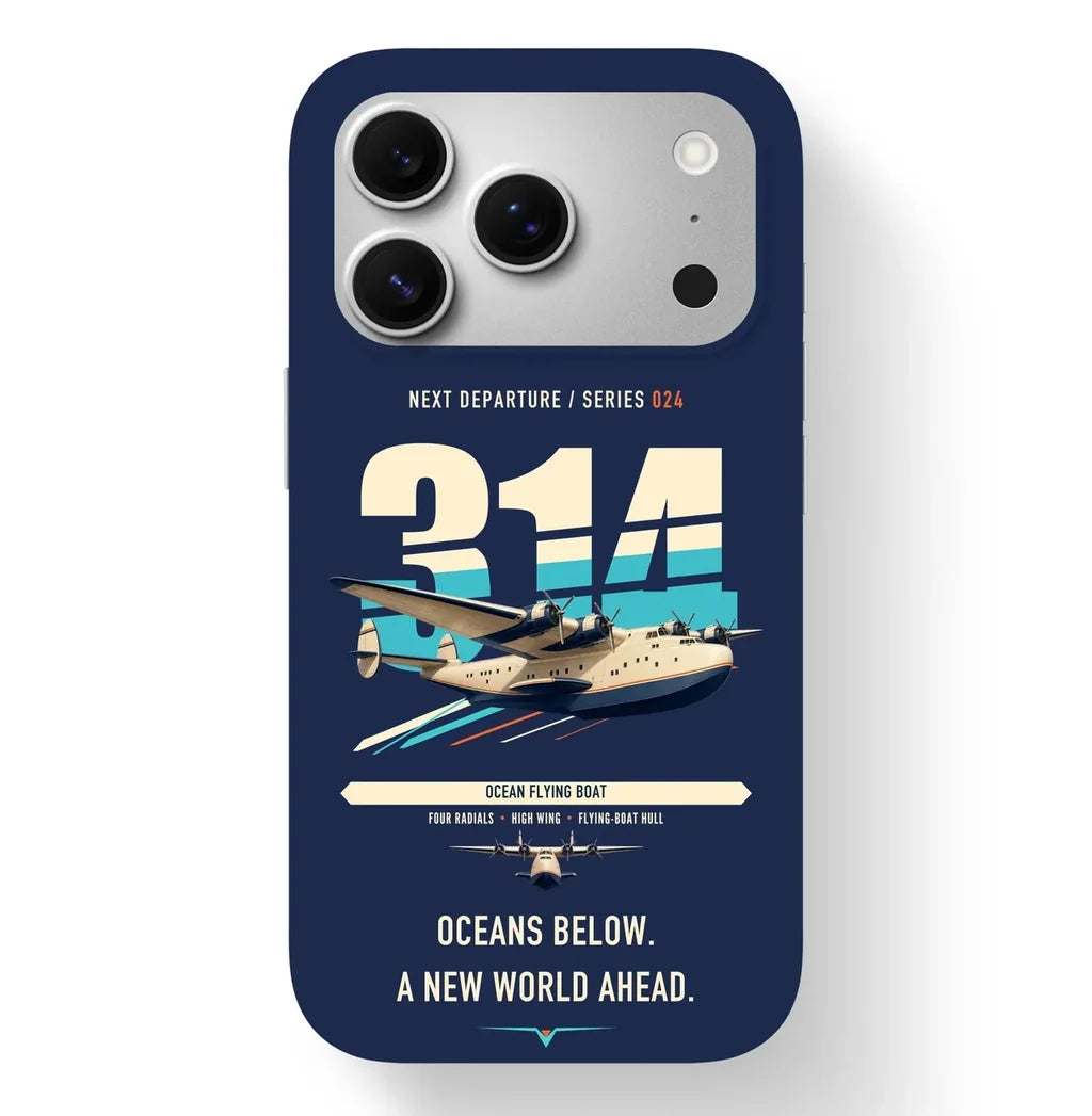 Boeing 314 Clipper design on navy blue magsafe iphone case