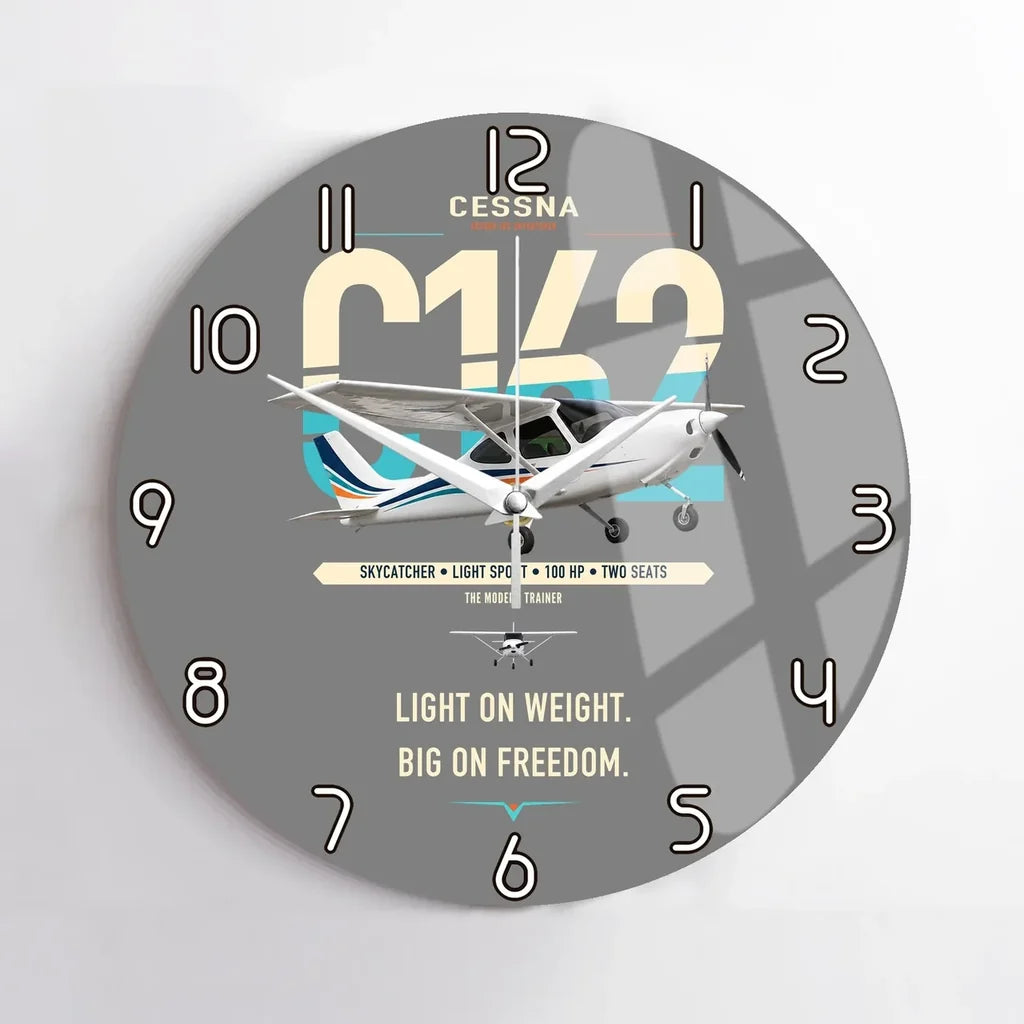 Cessna 162 Skycatcher design on gray no frame wall clock
