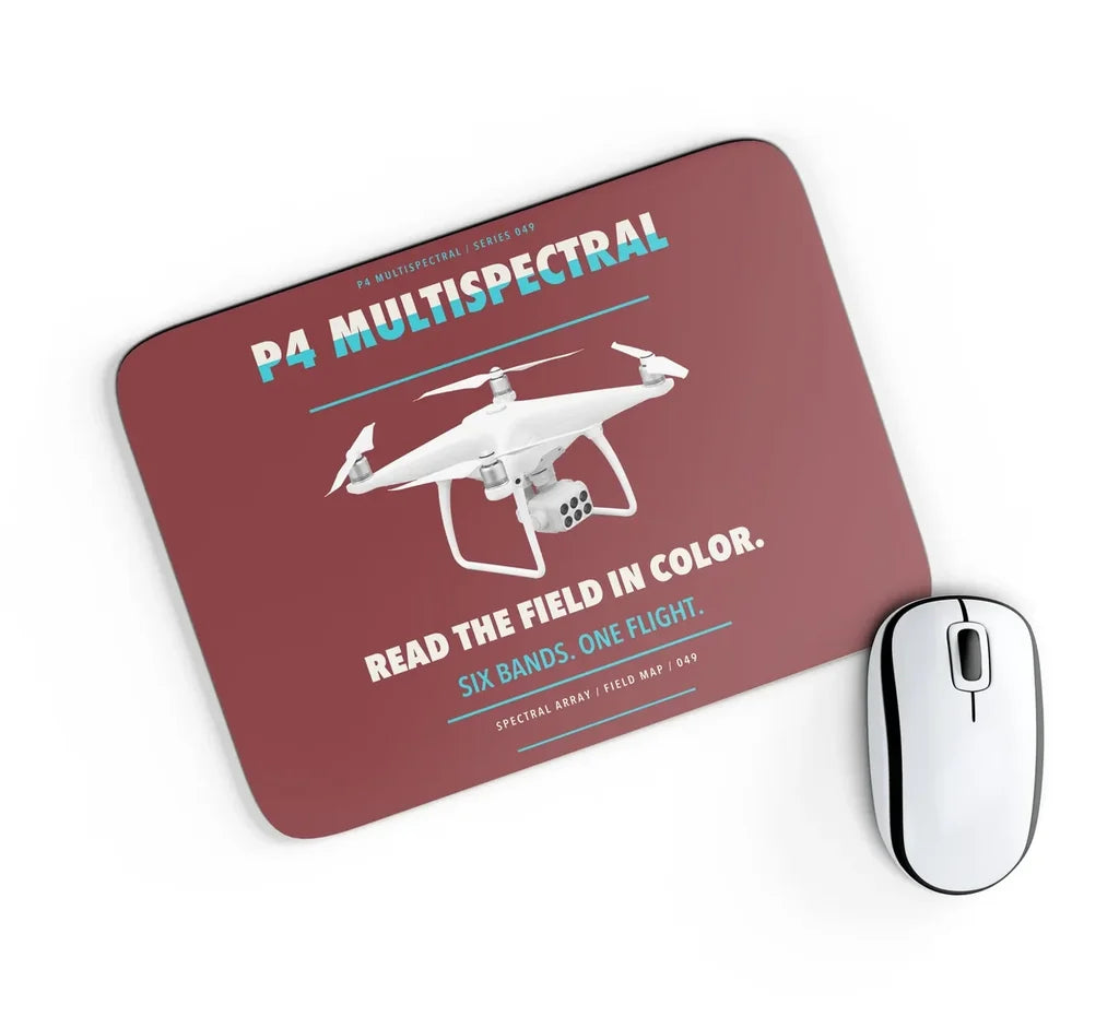 DJI P4 Multispectral design on dark red rectangle mouse pad