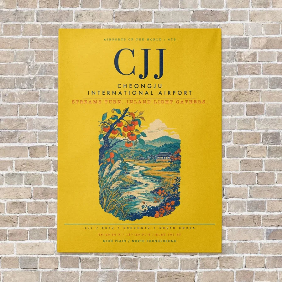 Cheongju International Airport CJJ vertical canvas print - no frame - yellow background