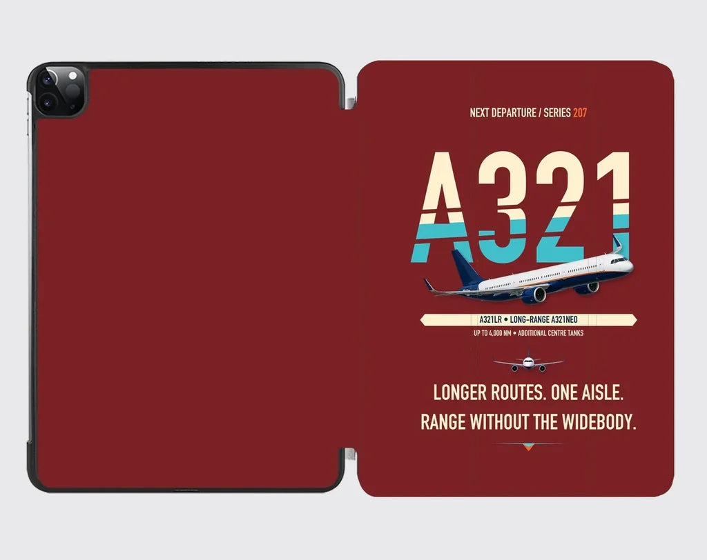 Airbus A321LR design on dark red ipad tablet case