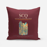 Thumbnail for Santiago de Compostela Airport (SCQ) design on dark red pillow