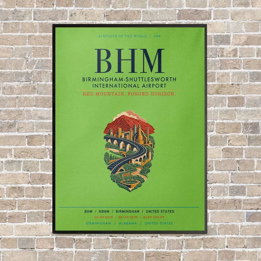 Birmingham-Shuttlesworth International Airport BHM vertical canvas print - framed - light green background