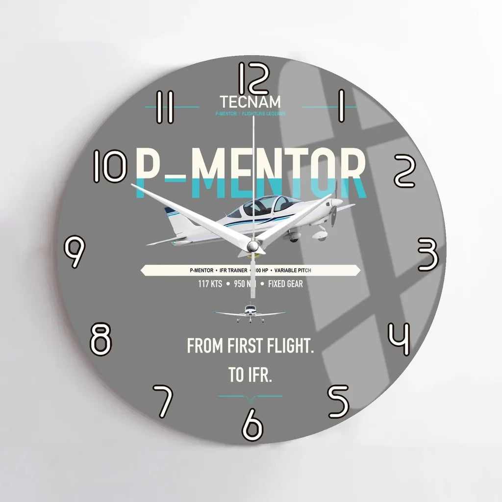 Tecnam P-Mentor design on gray no frame wall clock