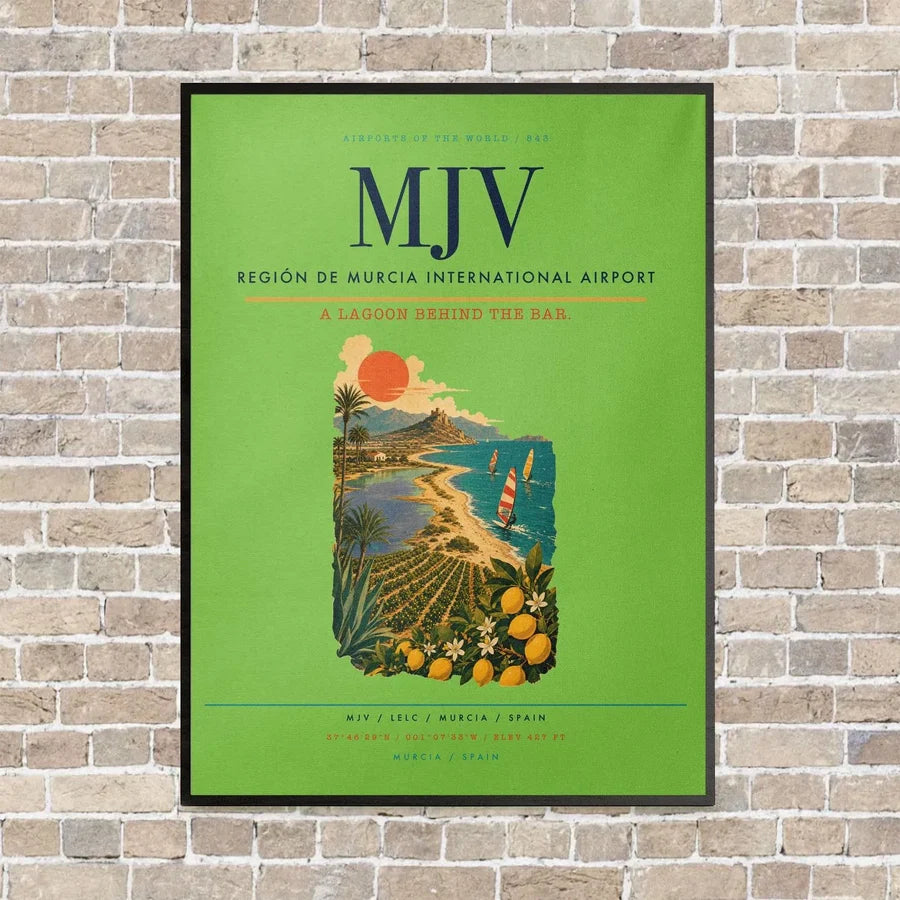 Región de Murcia International Airport MJV vertical canvas print - framed - light green background