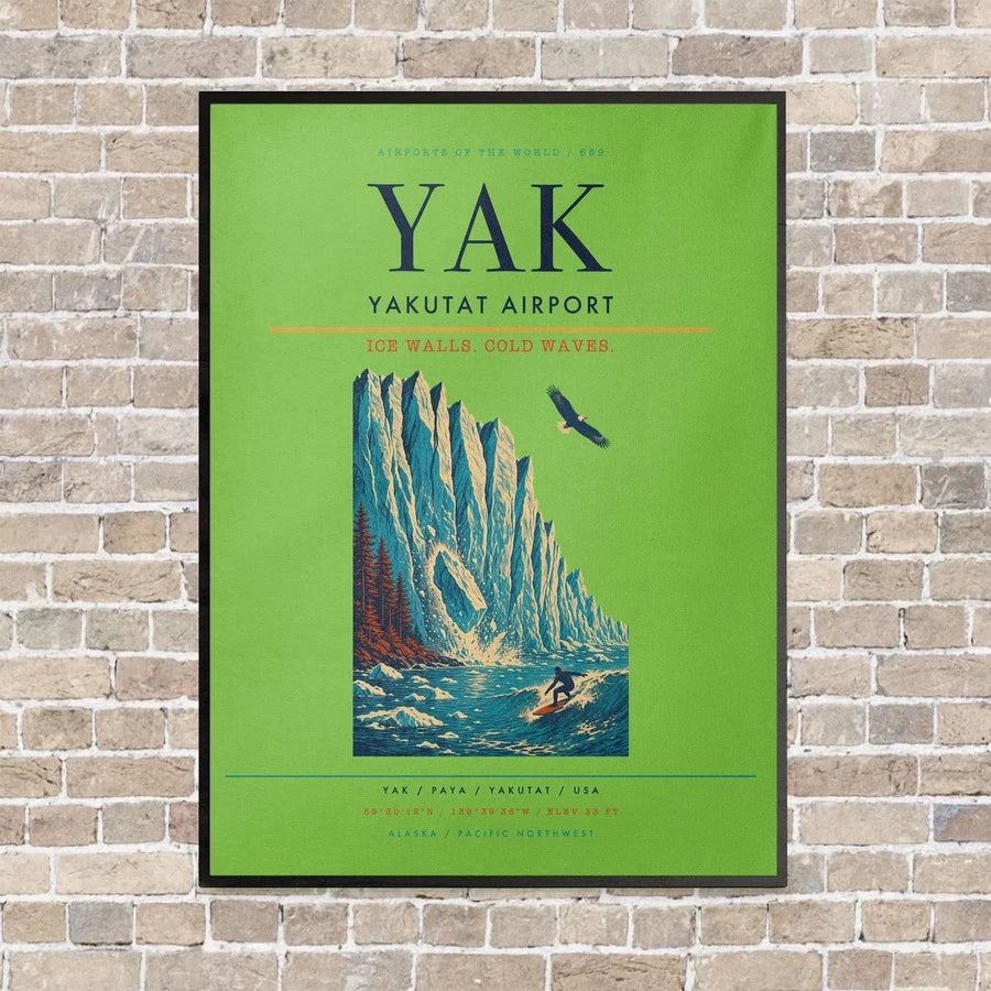 Yakutat Airport YAK vertical canvas print - framed - light green background