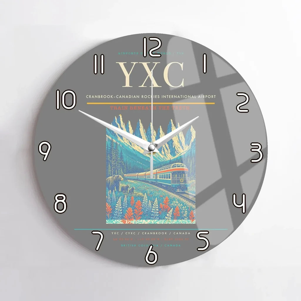 Cranbrook–Canadian Rockies International Airport (YXC) design on gray no frame wall clock