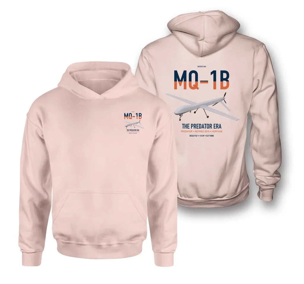 MQ-1B Predator design on pink double-side hoodie, double-side print