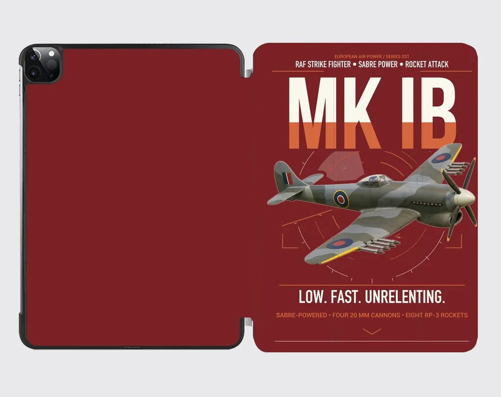 Hawker Typhoon Mk IB design on dark red ipad tablet case