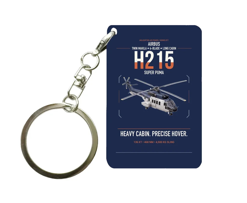 Airbus H215 design on navy blue designed key chain, double-side print