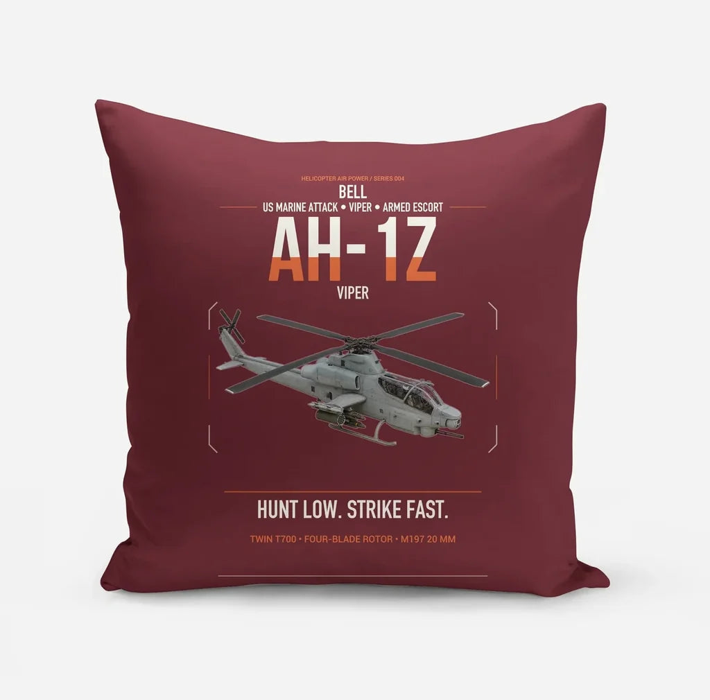Bell AH-1Z Viper design on dark red pillow