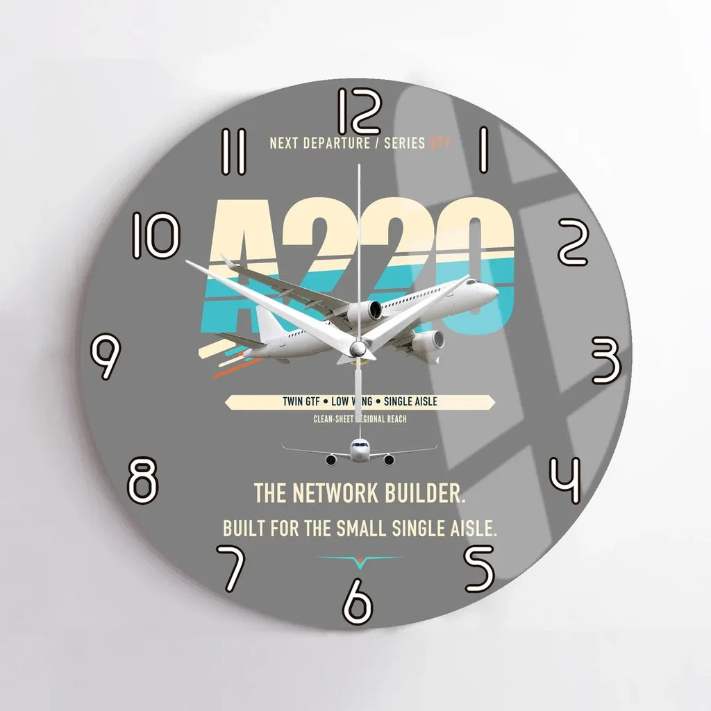 Airbus A220-300 design on gray no frame wall clock