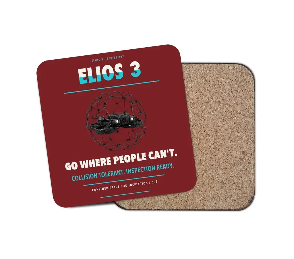 Flyability Elios 3 design on dark red 1 piece coaster