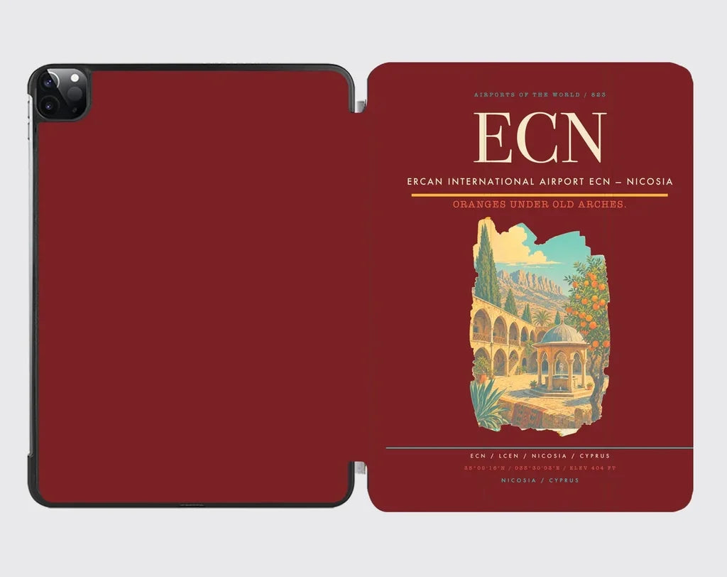 Ercan International Airport (ECN) design on dark red ipad tablet case