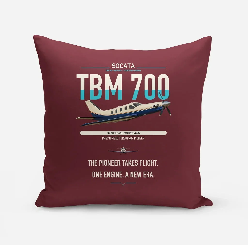 Socata TBM 700 design on dark red pillow