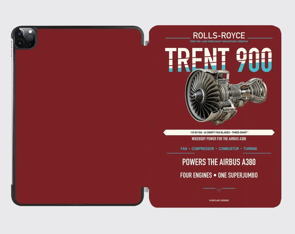 TRENT 900 design on dark red ipad tablet case