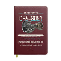 Thumbnail for CF6-80E1 design on dark red notebook