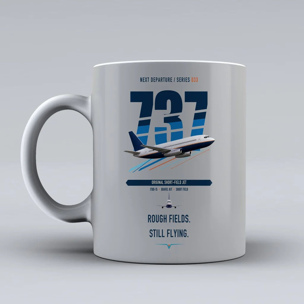 Boeing 737-200 double-side print on light gray ceramic mug