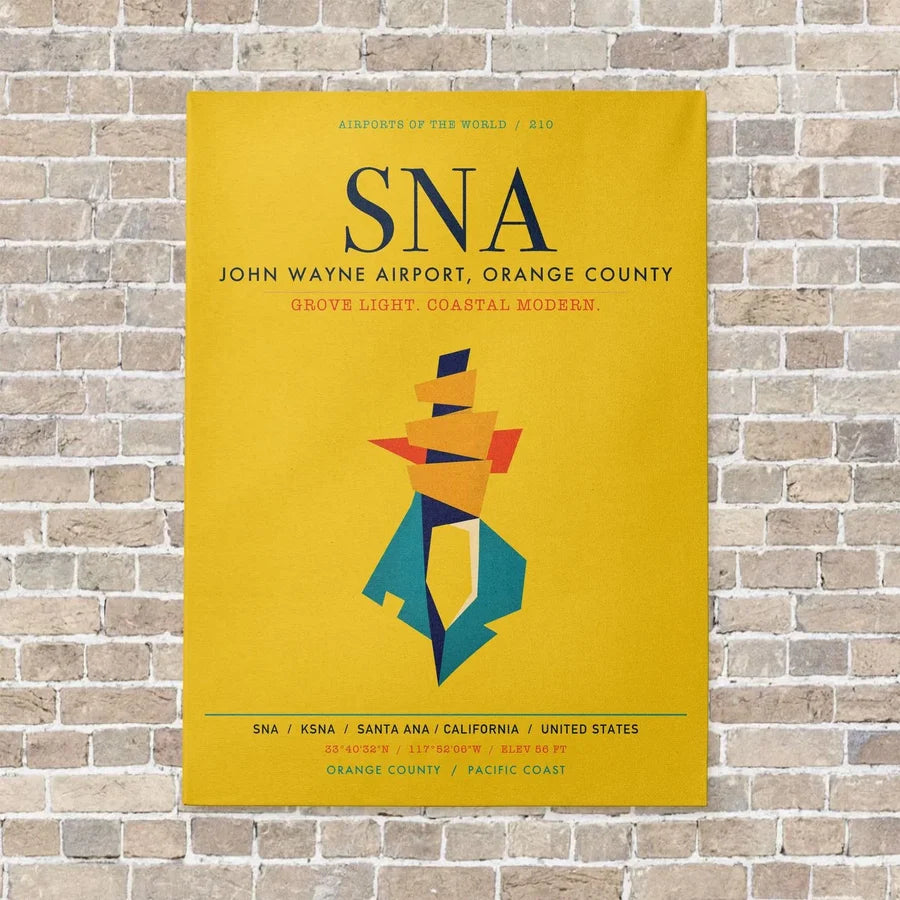 John Wayne Airport, Orange County SNA vertical canvas print - no frame - yellow background