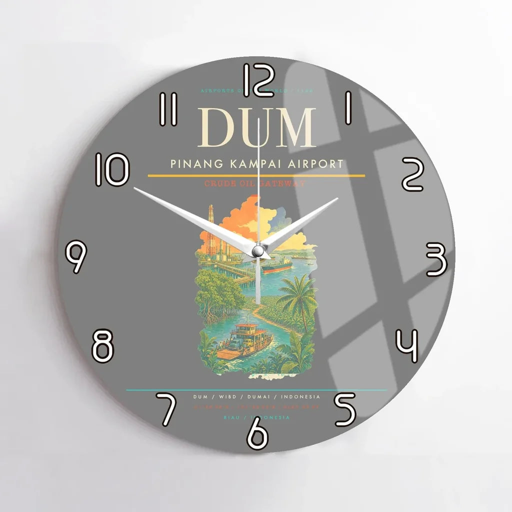 Pinang Kampai Airport (DUM) design on gray no frame wall clock