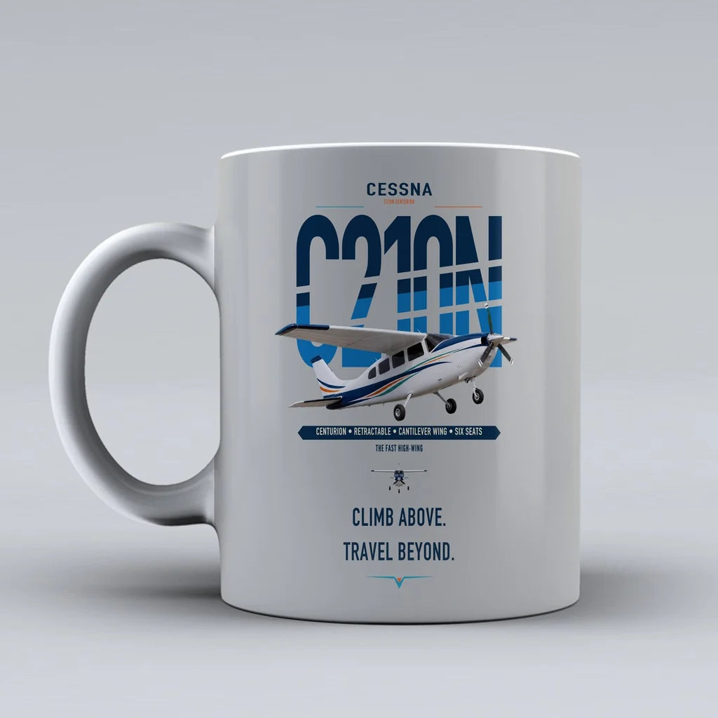Cessna T210N Centurion design on light gray ceramic mug, double-side print