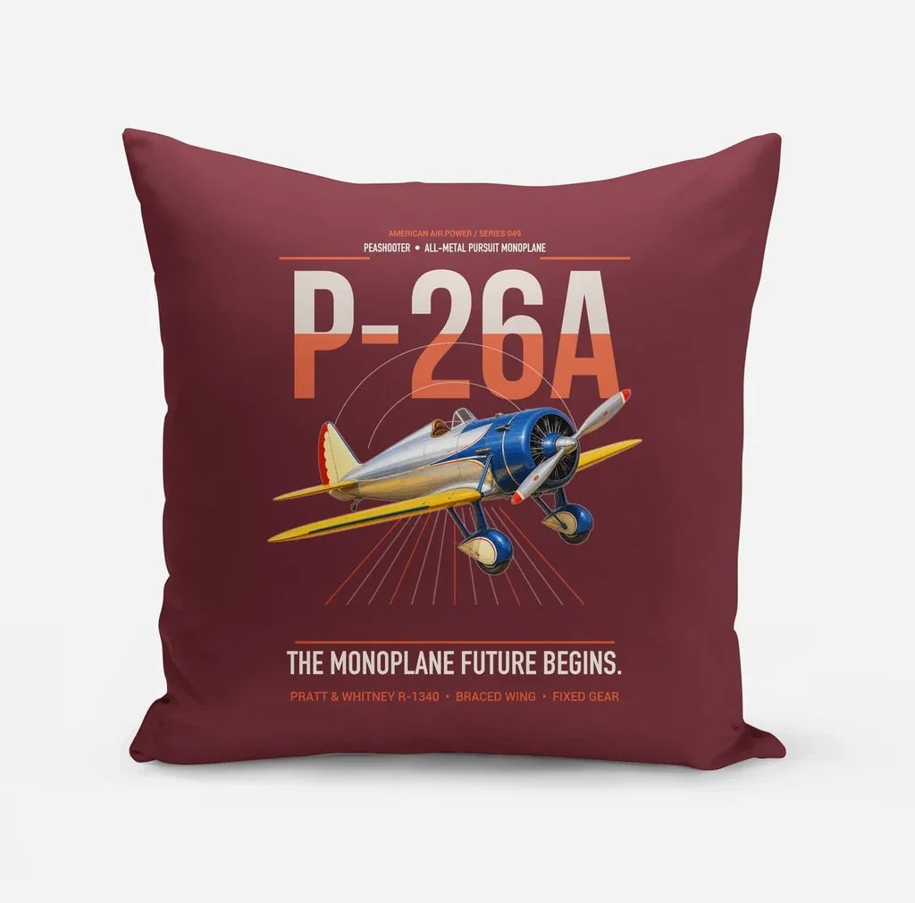 Boeing P-26A Peashooter design on dark red pillow