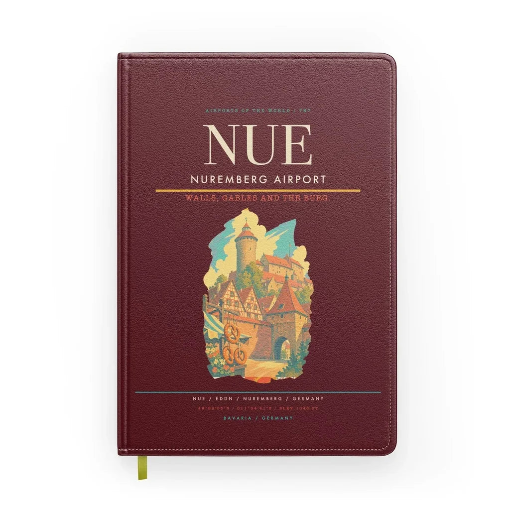 Nuremberg Airport (NUE) design on dark red notebook