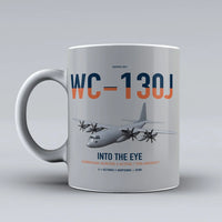 Thumbnail for WC-130J Hurricane Hunter design on light gray ceramic mug, double-side print