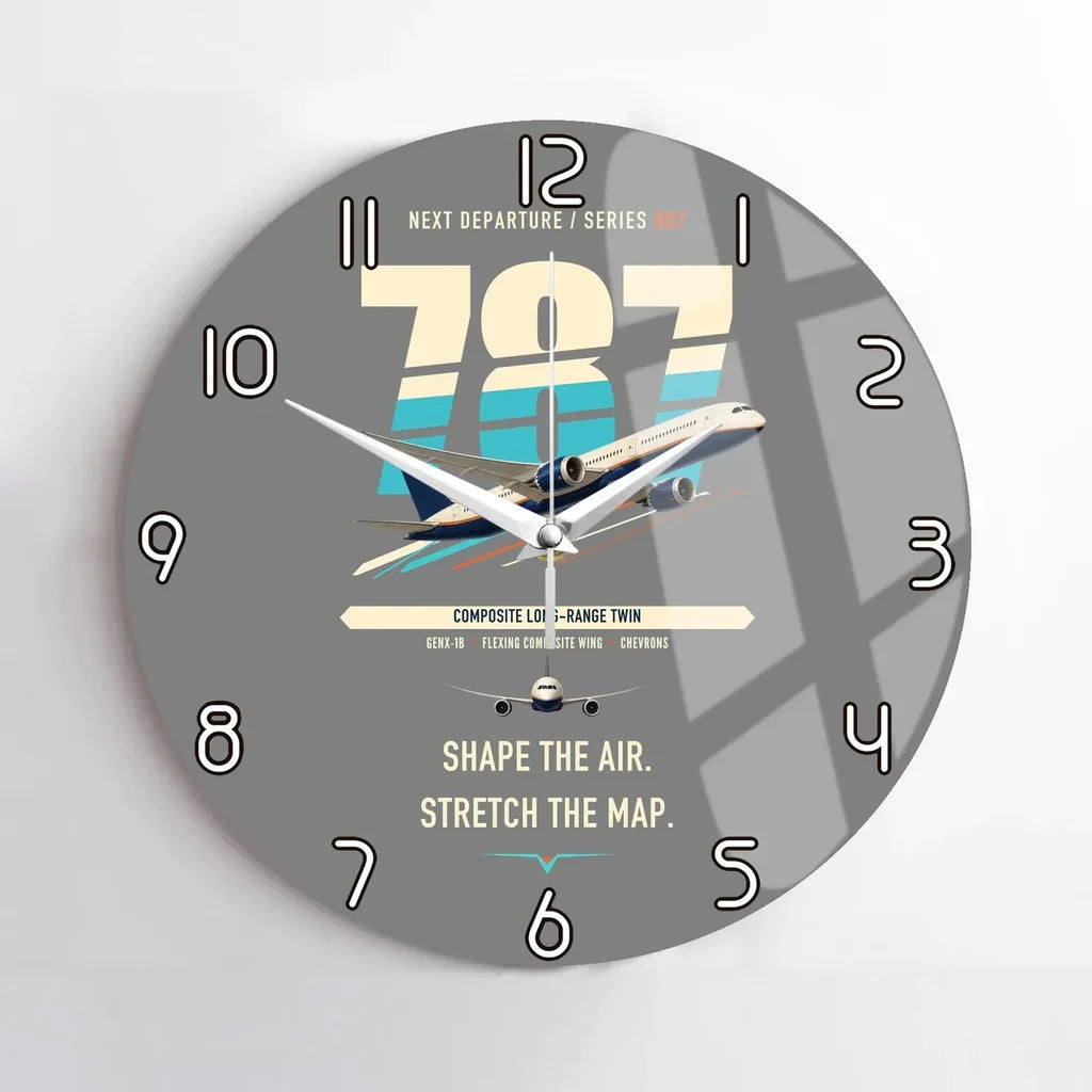 Boeing 787-9 Dreamliner design on gray no frame wall clock