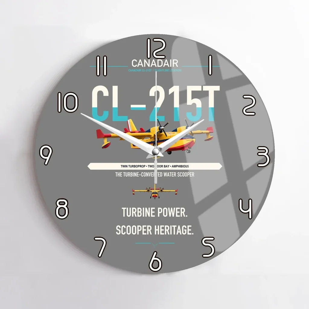 Canadair CL-215T design on gray no frame wall clock