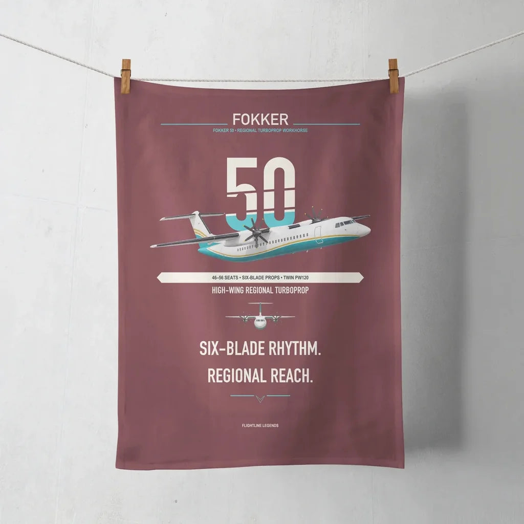 Fokker 50 design on dark red towel