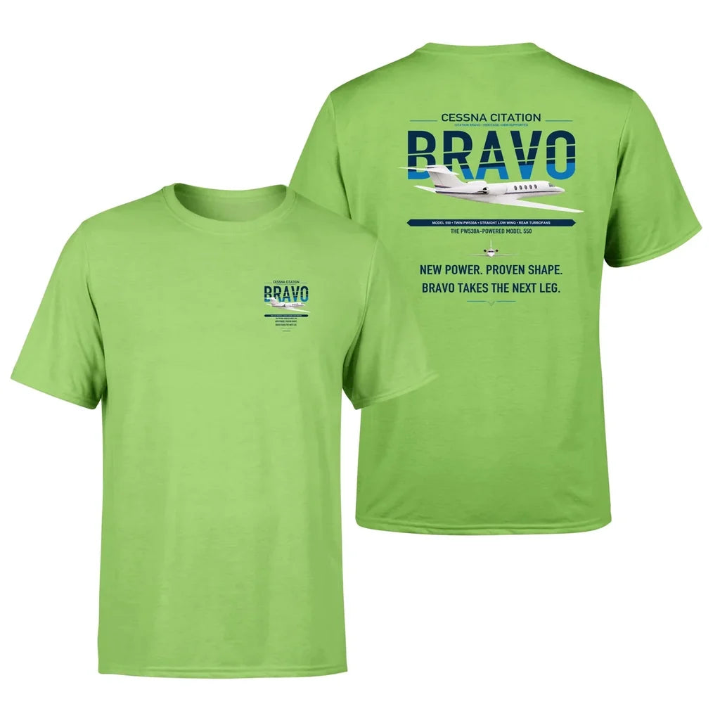 Cessna Citation Bravo design on light green double-side t-shirt, double-side print