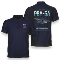 Thumbnail for PBY-5A Catalina design on navy blue double-side polo t-shirt, double-side print