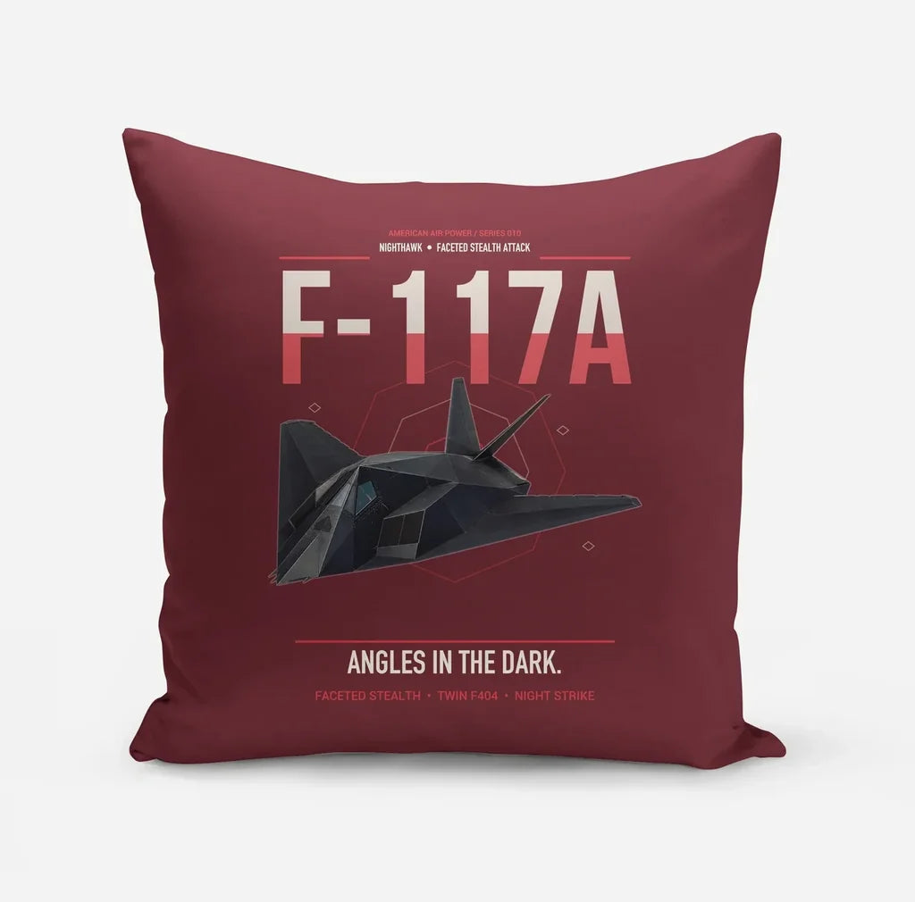 F-117A Nighthawk design on dark red pillow