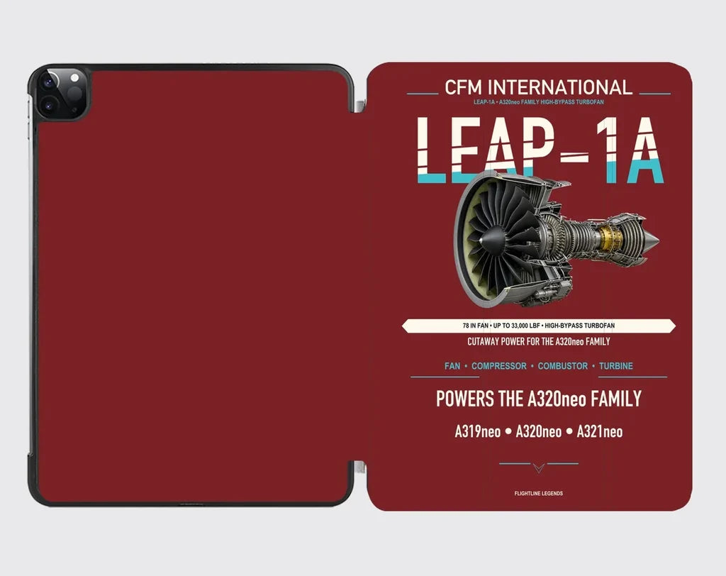 CFM LEAP-1A design on dark red ipad tablet case
