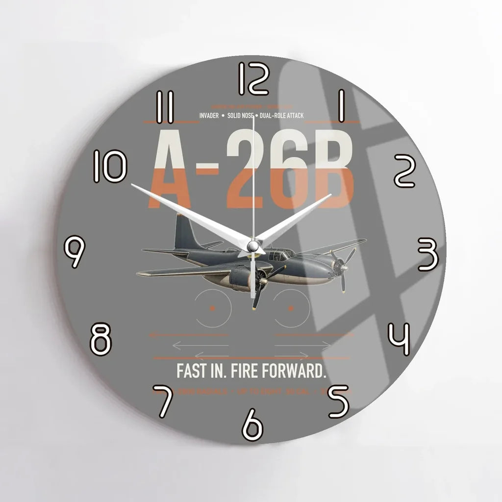 A-26B Invader design on gray no frame wall clock