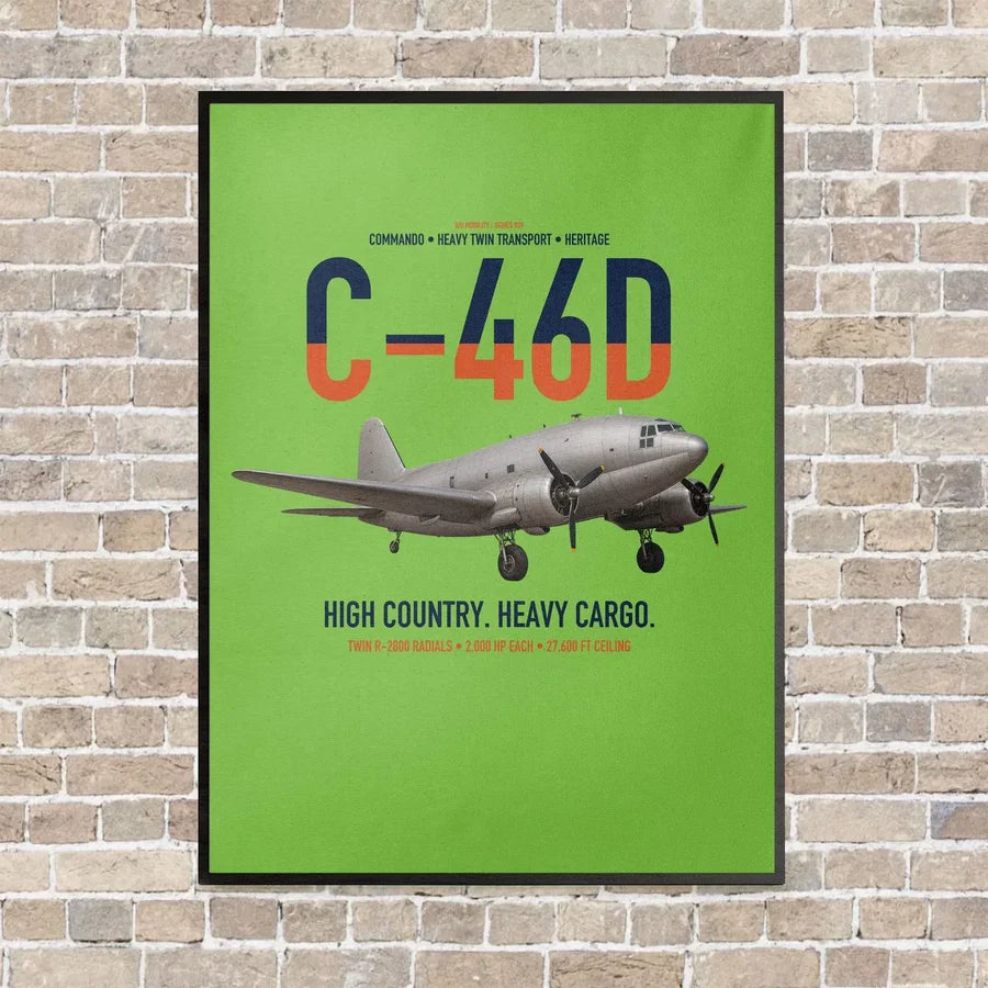 C-46D Commando vertical canvas print - framed - light green background