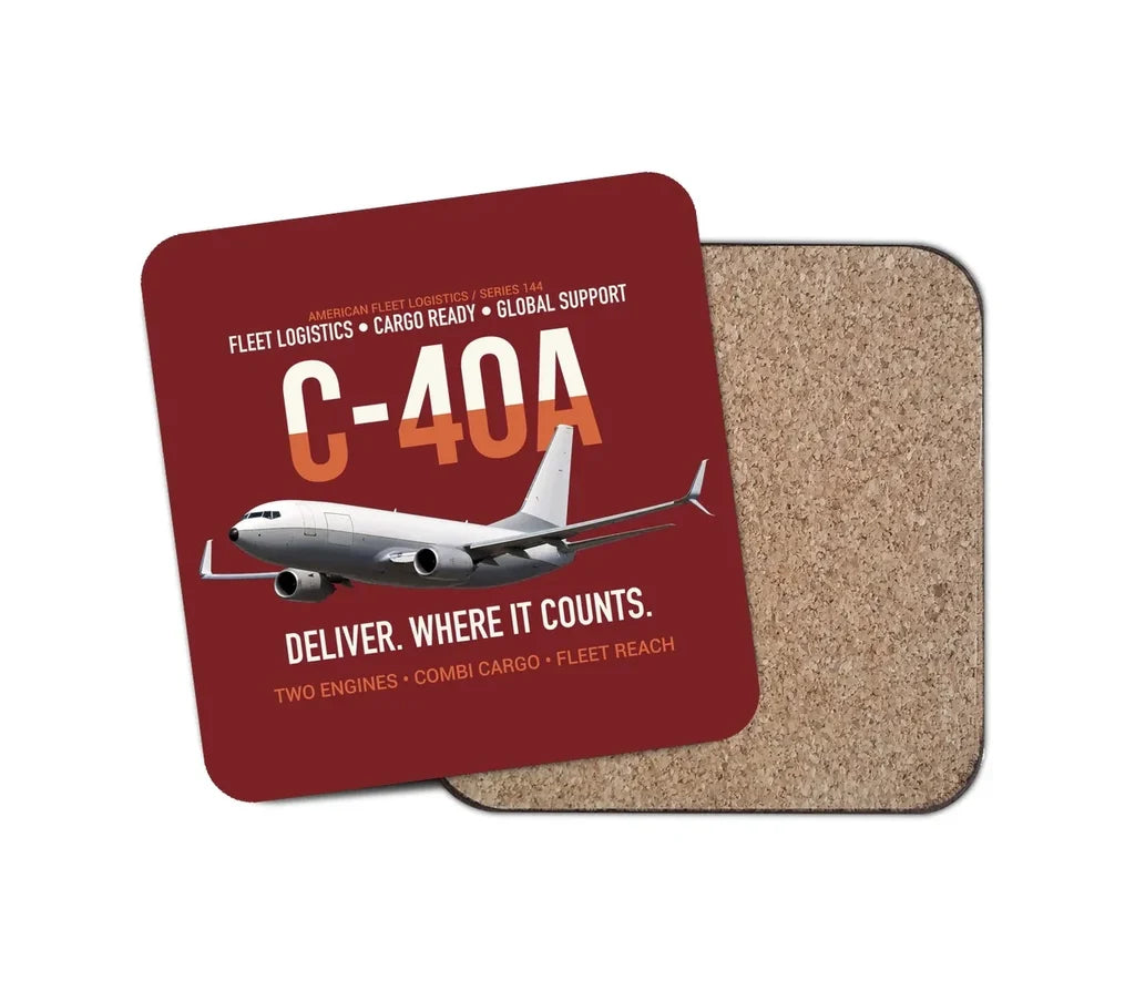 C-40A Clipper Fleet Logistics Ready design on dark red 1 piece coaster